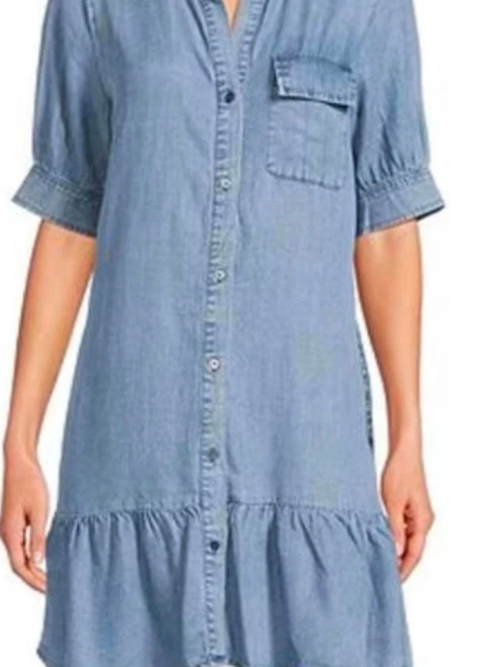 Kut From the Kloth Bruna Denim Chambray Button Front Shirt Dress Tiered XL Boho